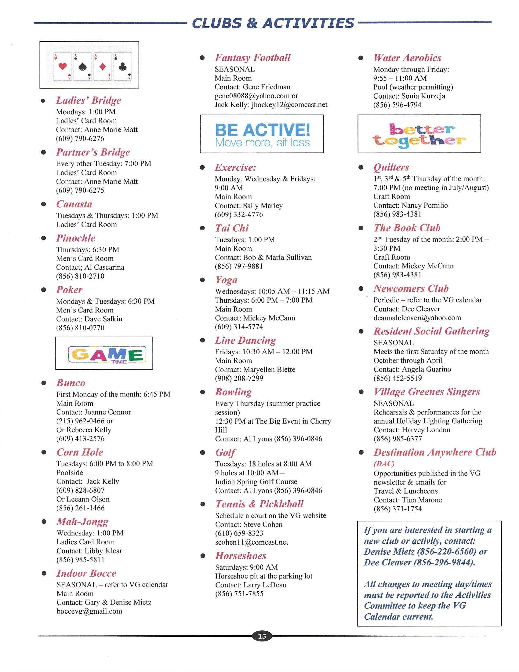 Committees & Resident Activities Village Greenes 55+ Community